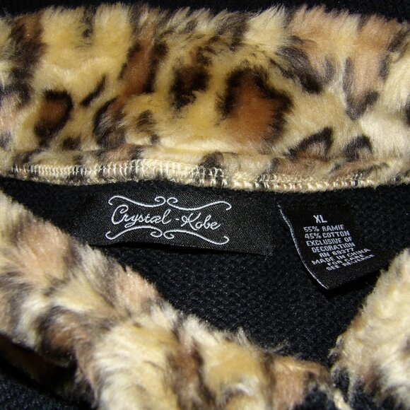 Vintage Crystal Kobe Black Sweater Vest with Faux Fur Collar Size XL - Picture 4 of 4